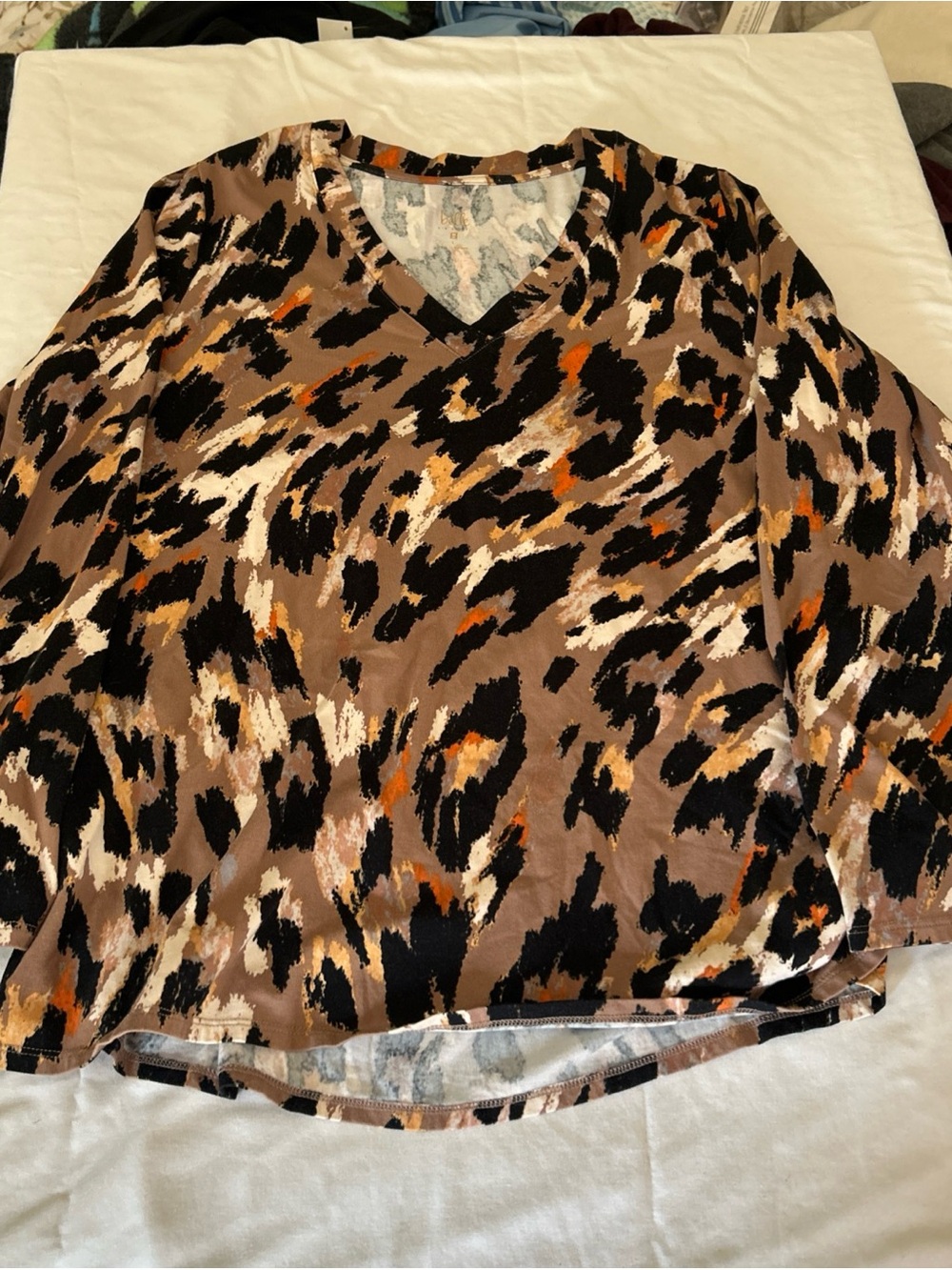 Belle by Kim Gravel V-Neck Animal Print Blouse - Brown/Black/Cream/Orange